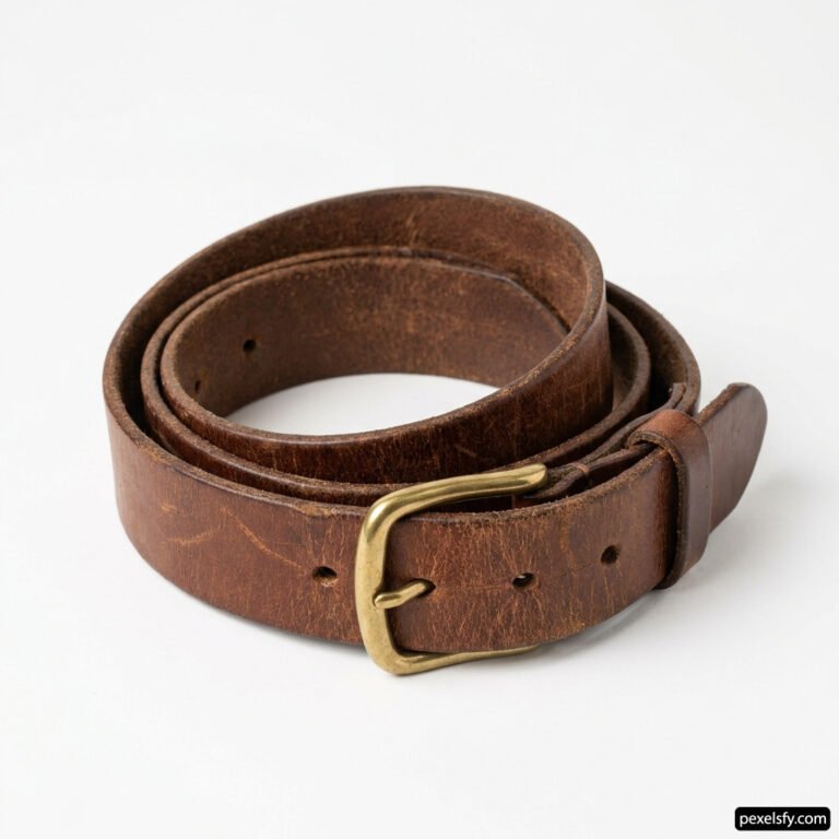 Brown leather belt with a brass buckle