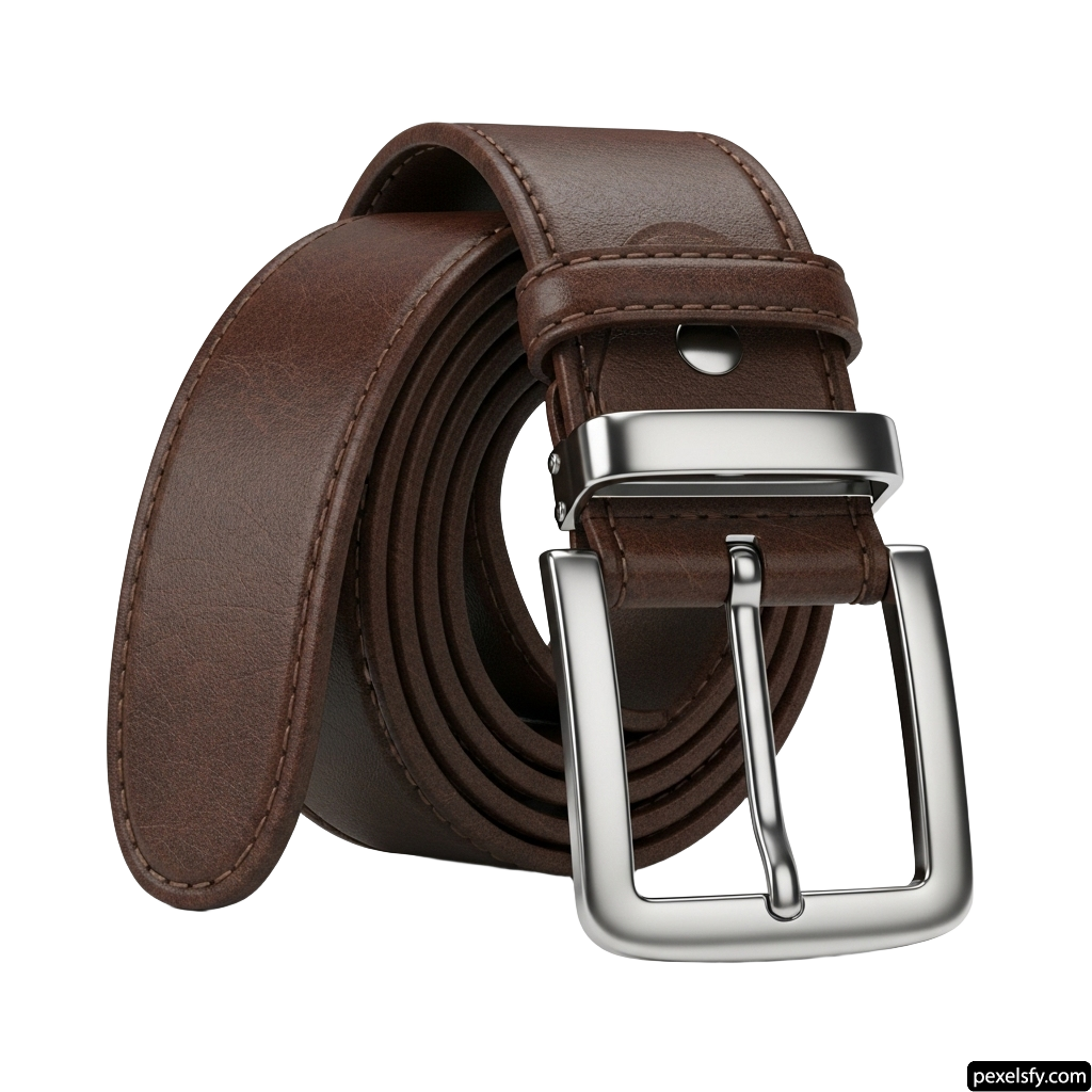 Brown leather belt with a silver buckle png transparent background