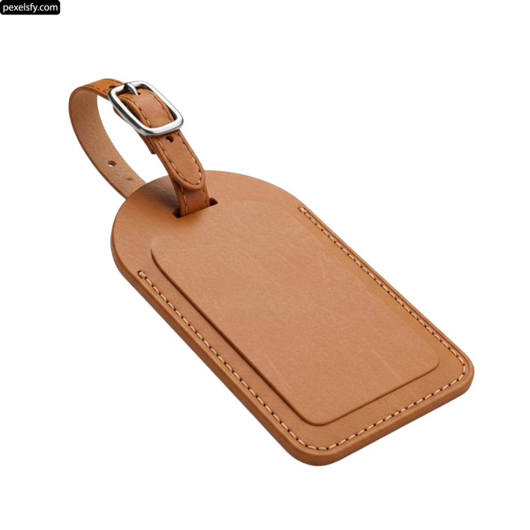Brown leather luggage tag on a white background png transparent background