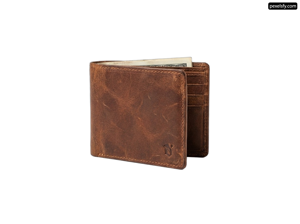 Brown leather wallet with a credit card holder png transparent background