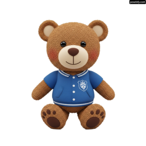 Brown teddy bear wearing a blue shirt png transparent background