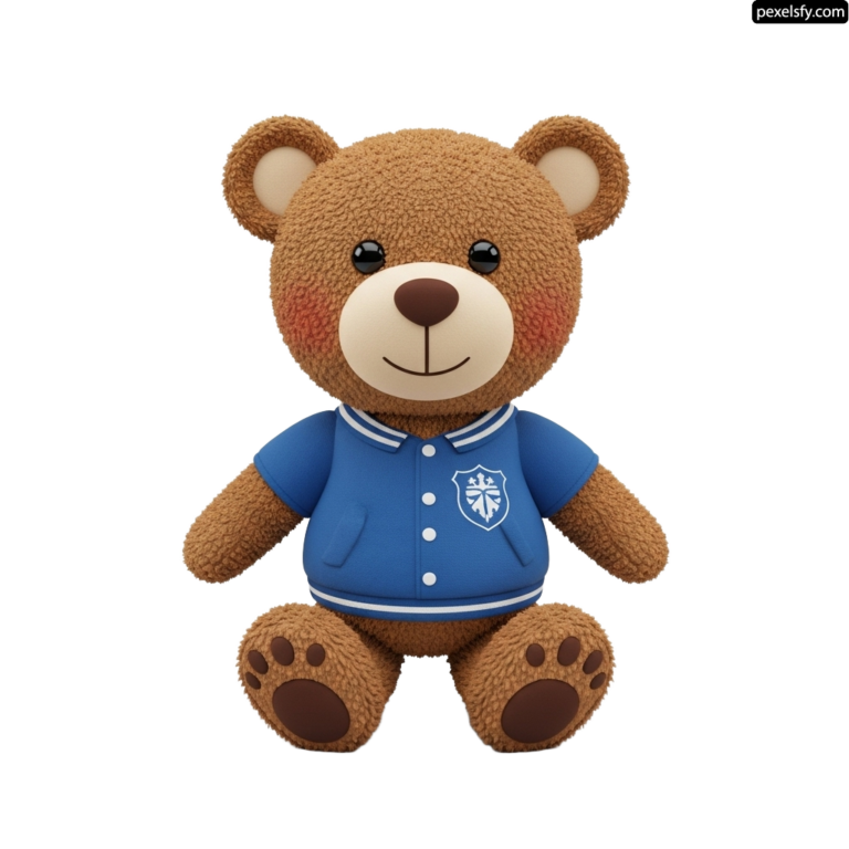 Brown teddy bear wearing a blue shirt png transparent background