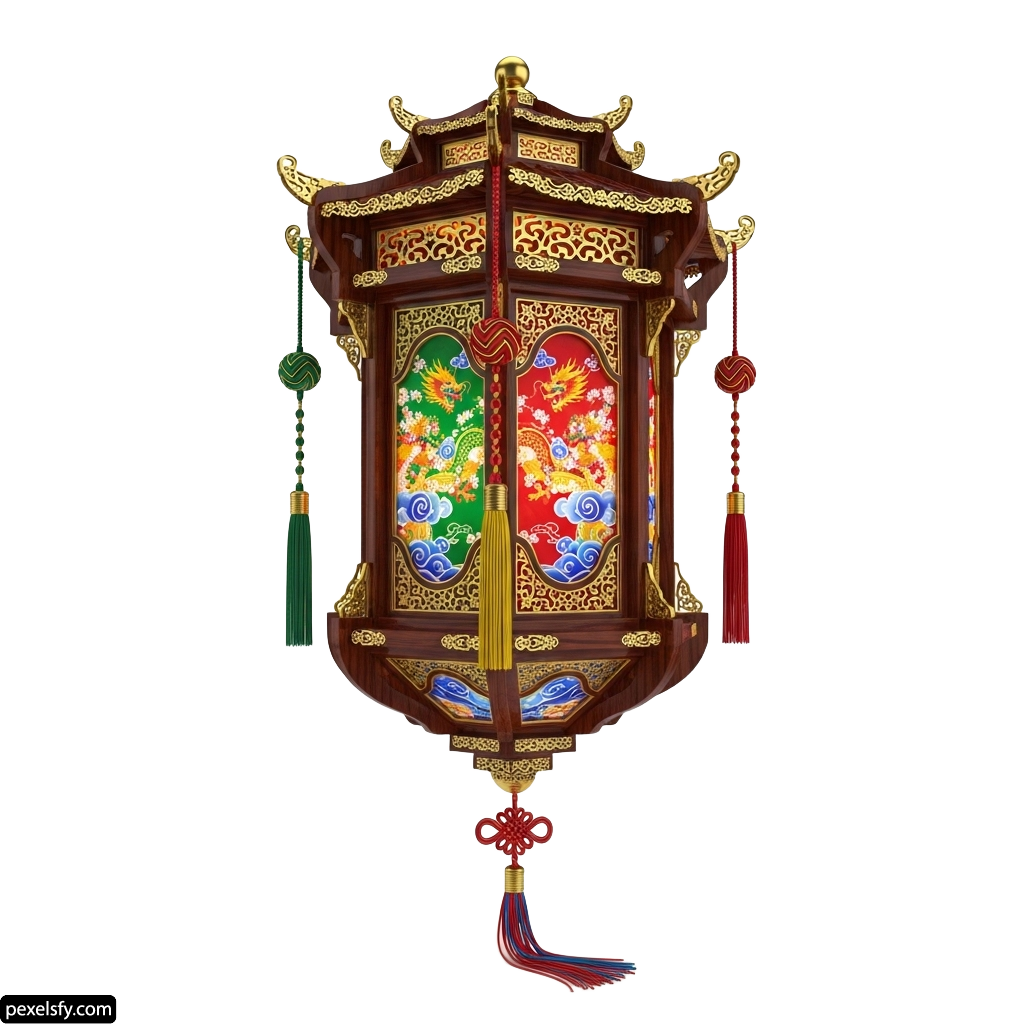 Chinese lantern with a dragon design on it png transparent background