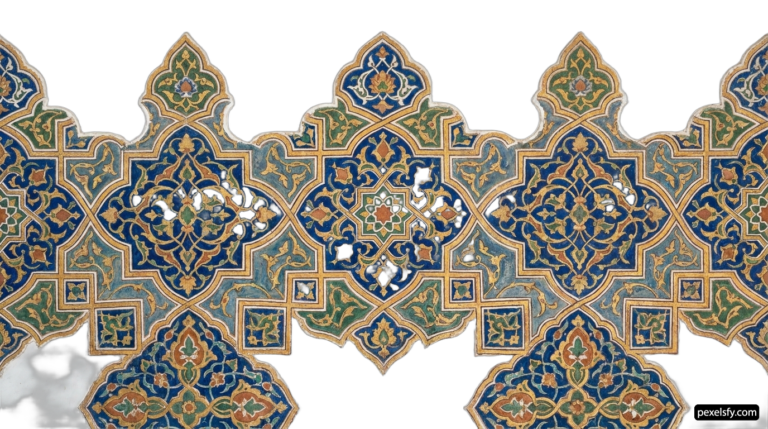 Close up of a blue and gold tile on a wall png transparent background
