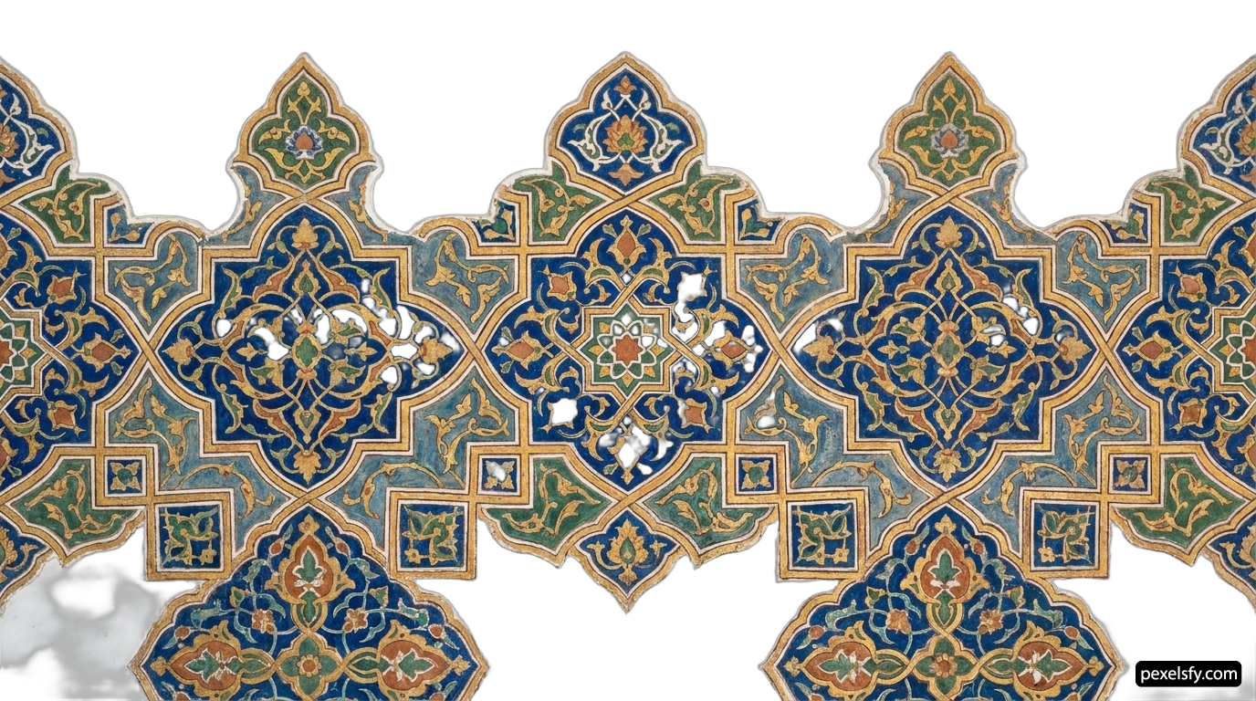 Close up of a blue and gold tile on a wall png transparent background