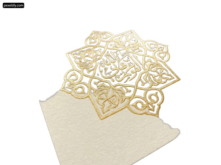 Close up of a white envelope with gold foil on it png transparent background