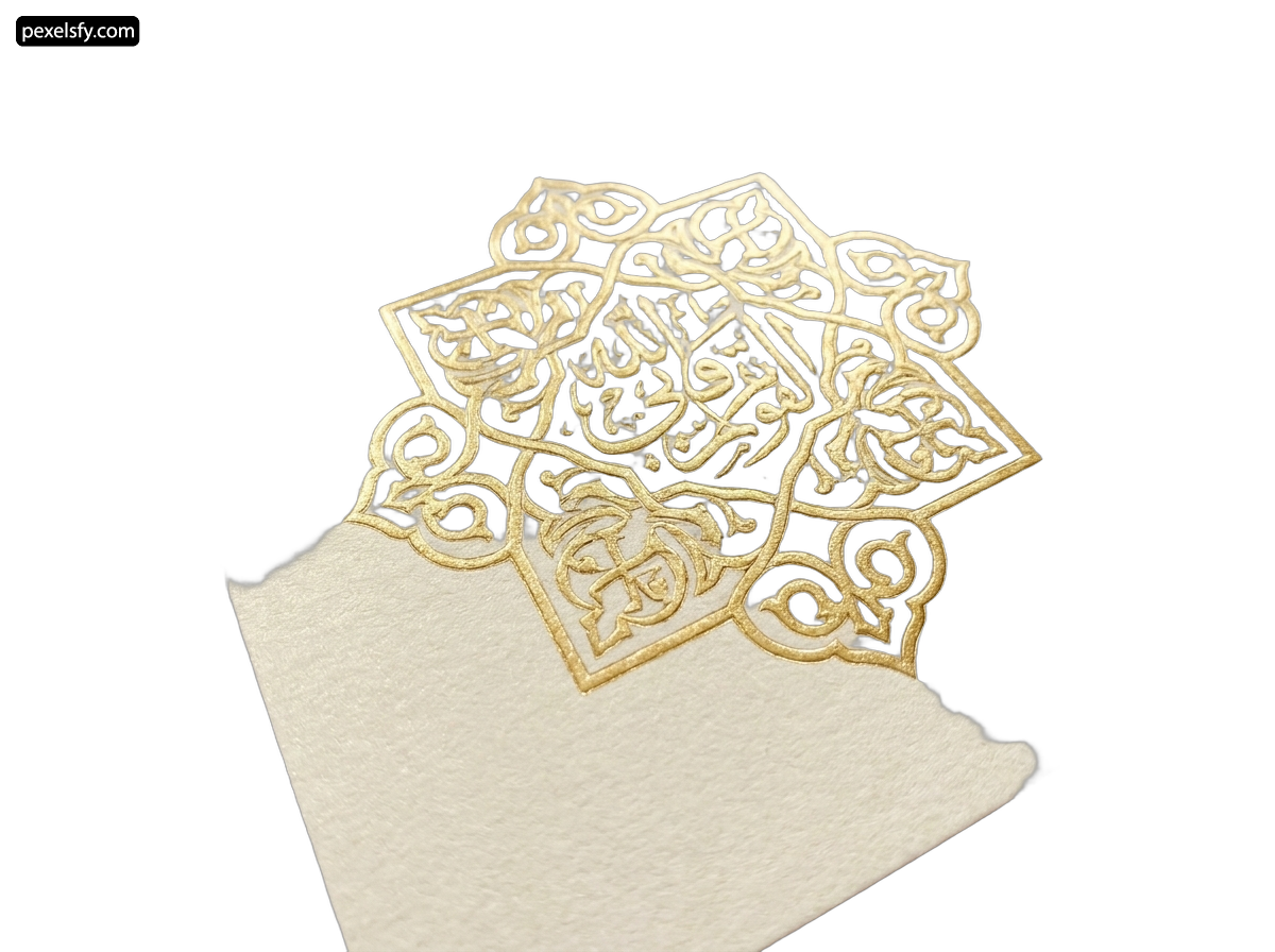 Close up of a white envelope with gold foil on it png transparent background