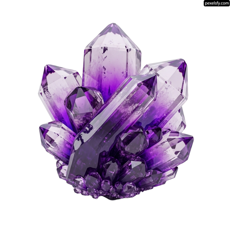 Cluster of amethyst crystals on a white background png transparent background