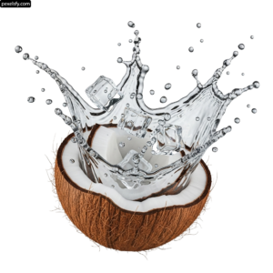 Coconut with water splashing out of it png transparent background