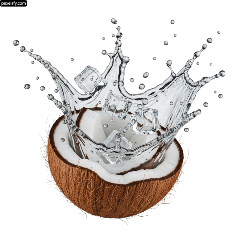 Coconut with water splashing out of it png transparent background