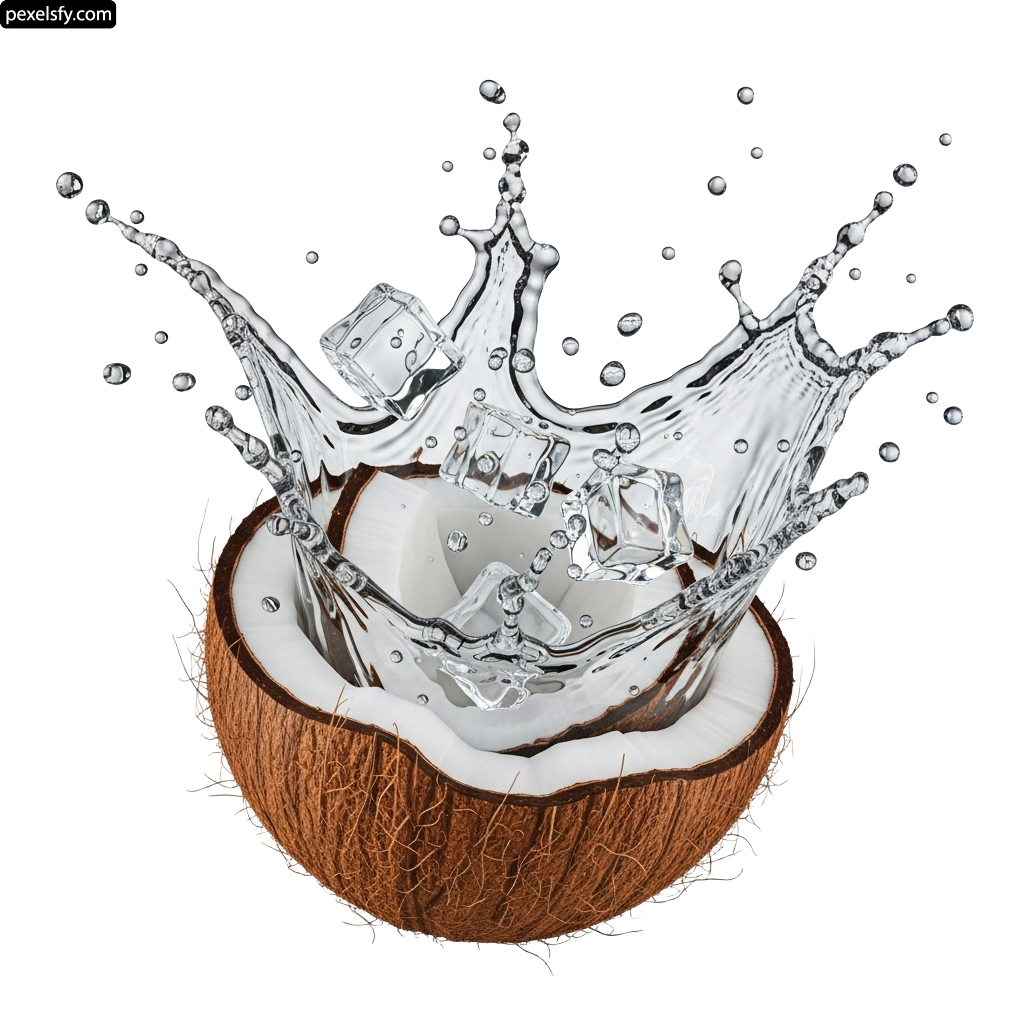 Coconut with water splashing out of it png transparent background