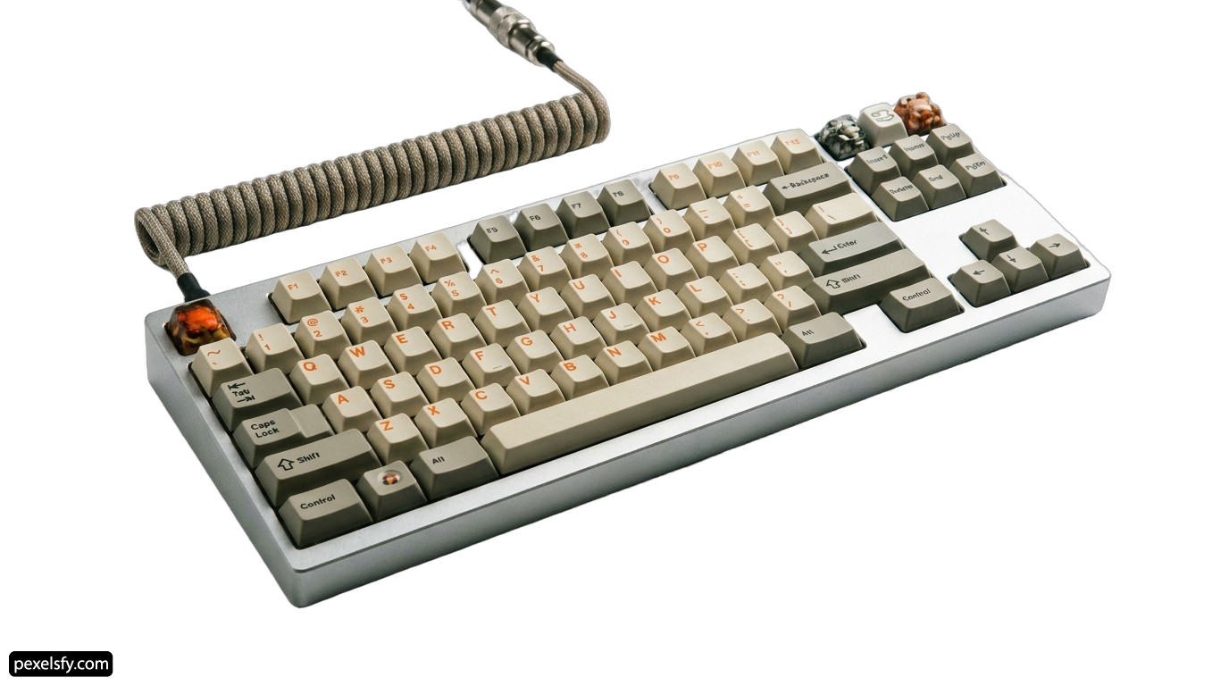 Computer keyboard with a cord attached to it png transparent background