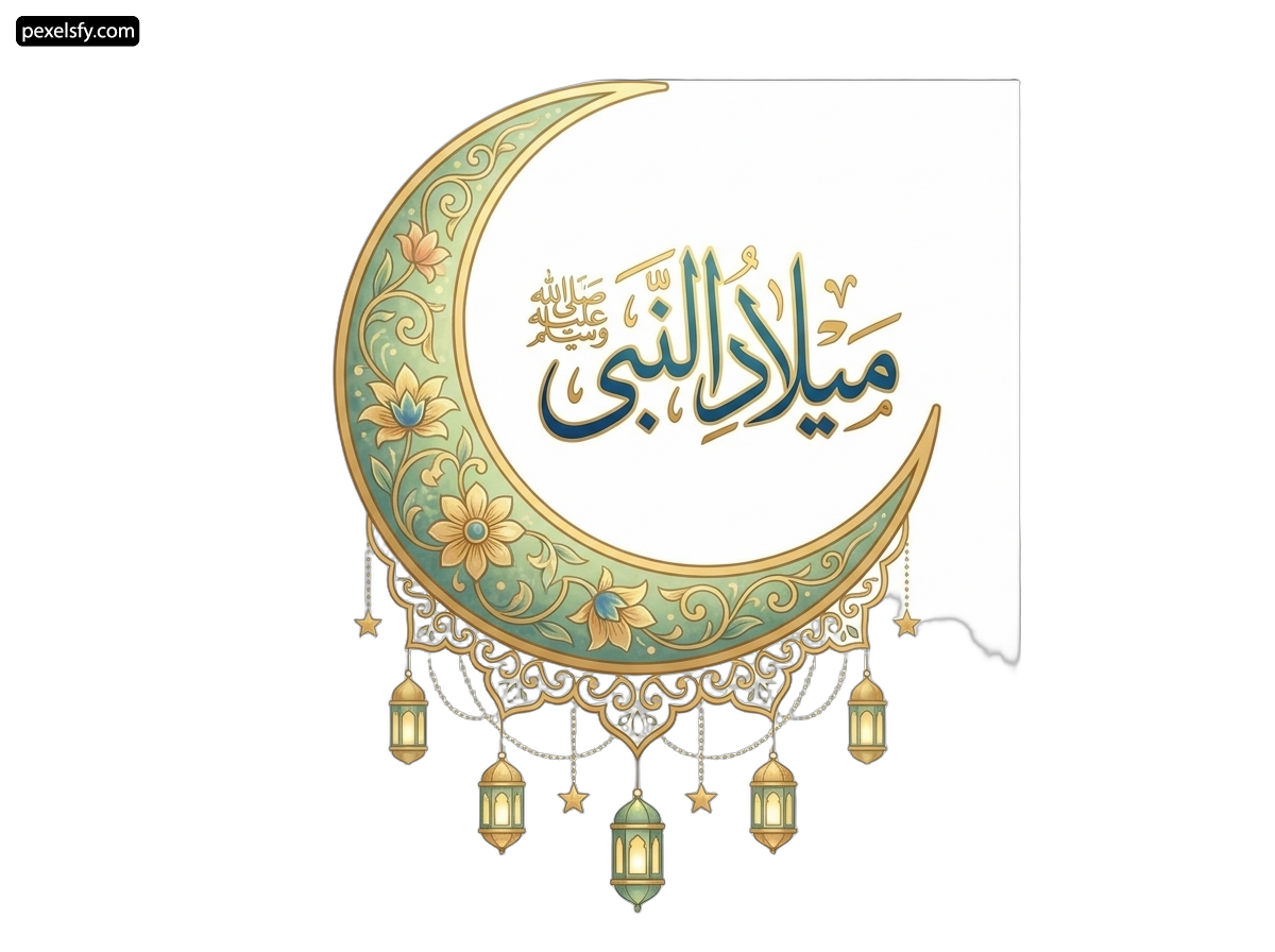 Crescent with arabic calligraphy on a white background png transparent background