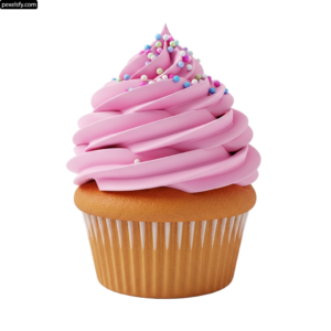 Cupcake with pink frosting and sprinkles on top png transparent background
