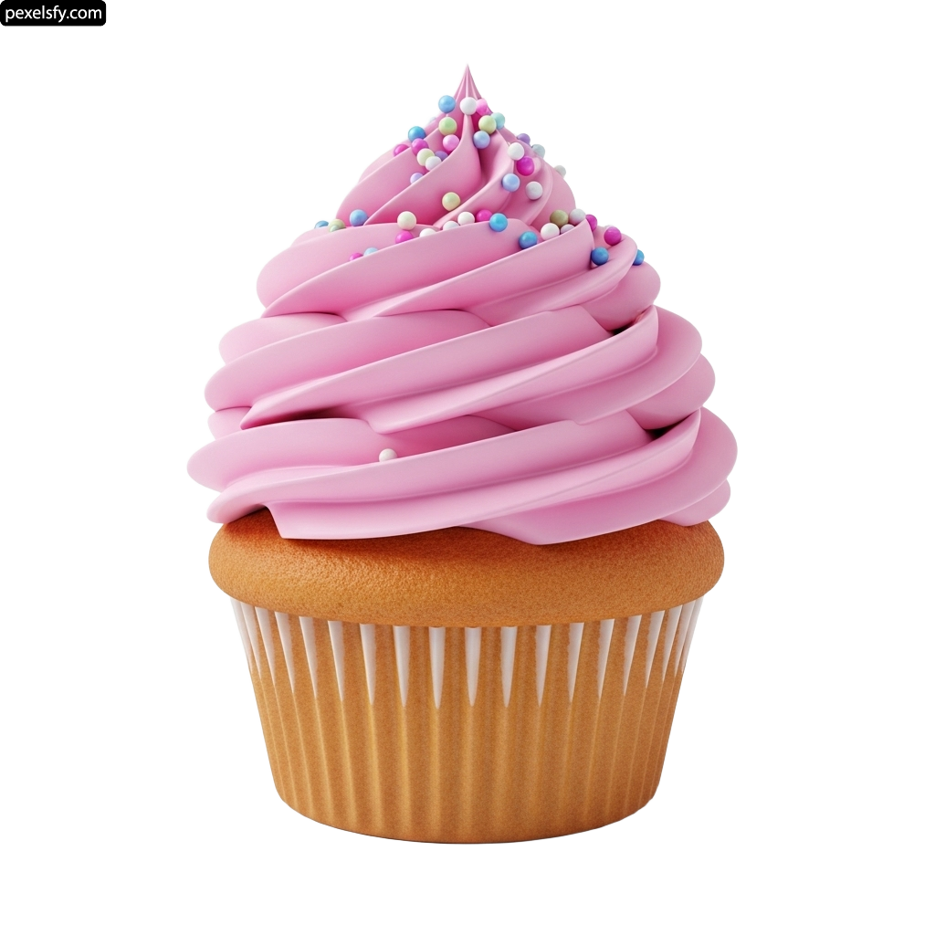 Cupcake with pink frosting and sprinkles on top png transparent background