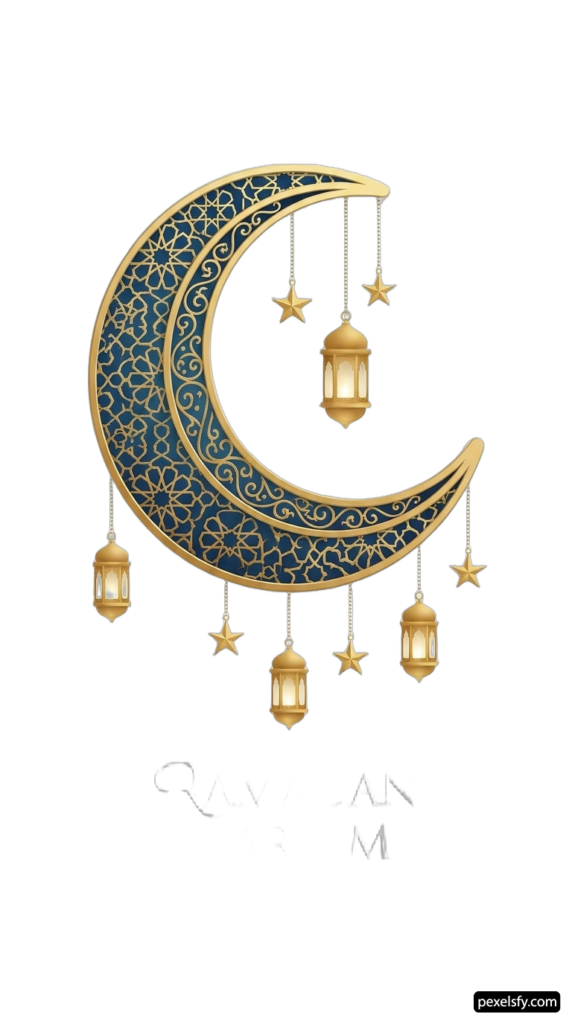 Drawing of a crescent with lanterns hanging from it png transparent background