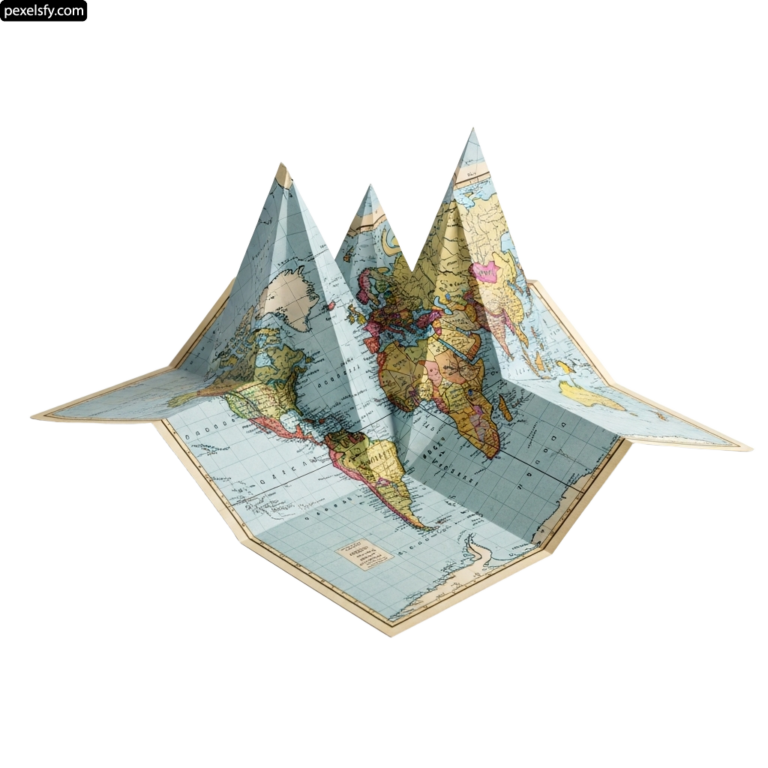 Folded map of the world on a white background png transparent background