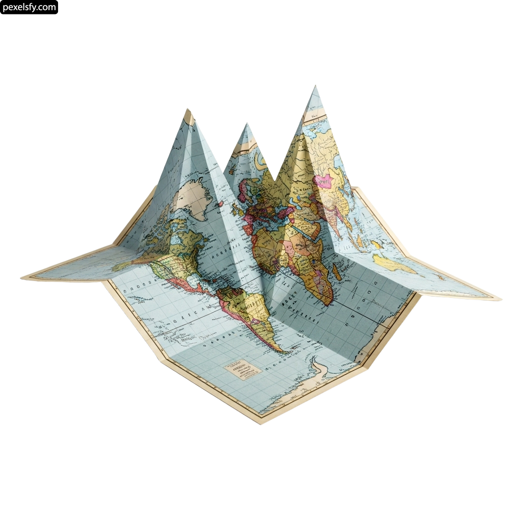 Folded map of the world on a white background png transparent background