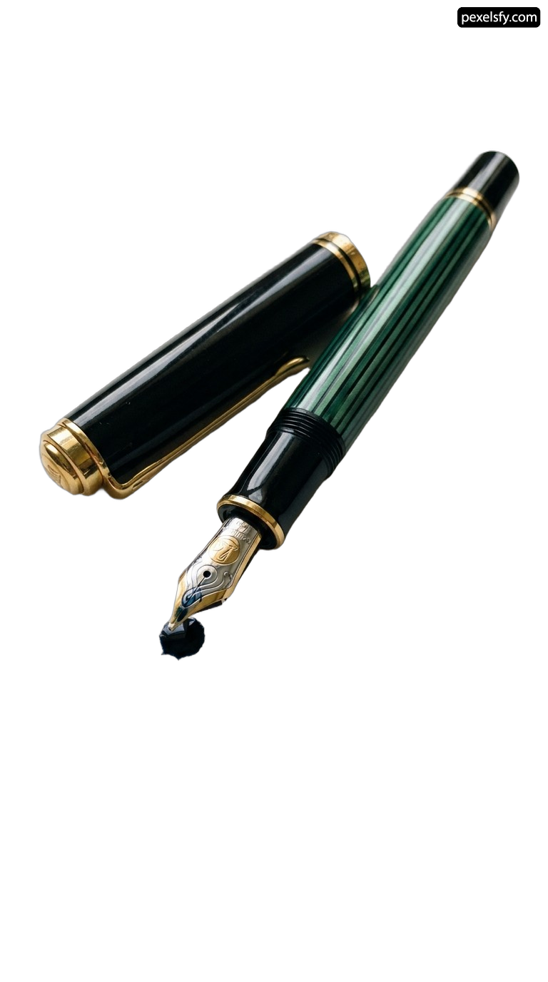 Fountain pen with a green and gold finish png transparent background