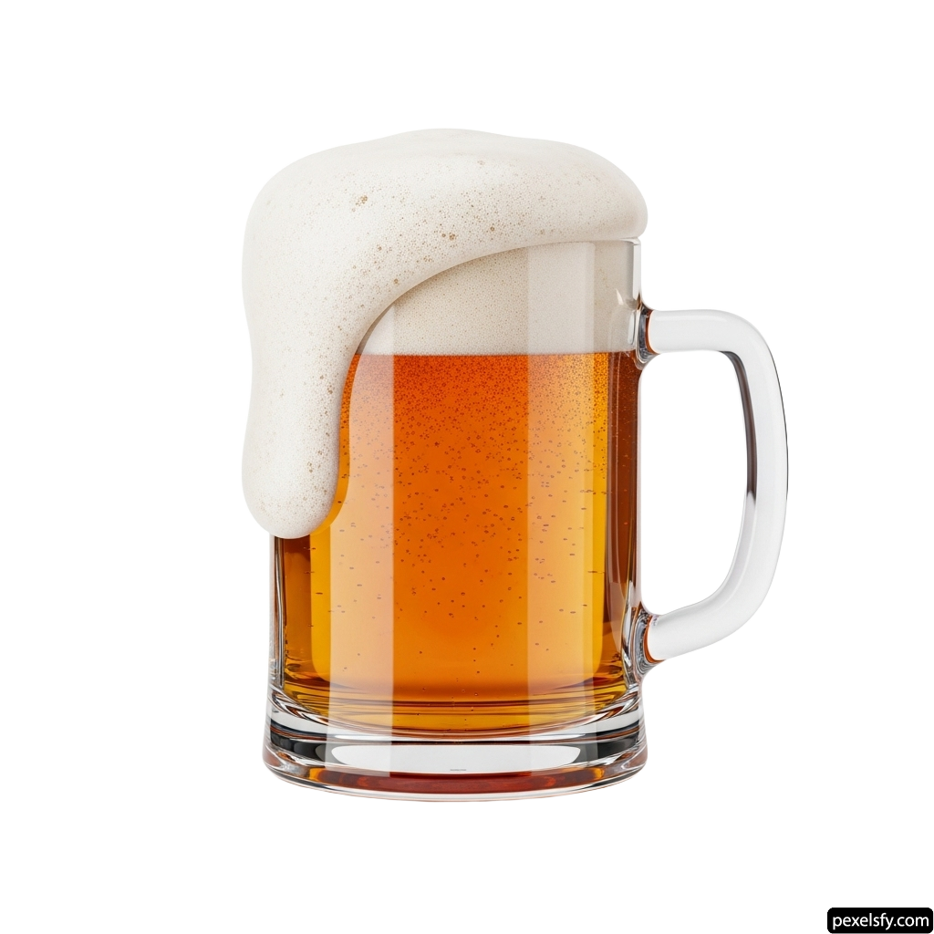 Glass of beer with foam on top of it png transparent background