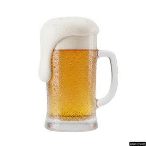 Glass of beer with foam on top of it png transparent background