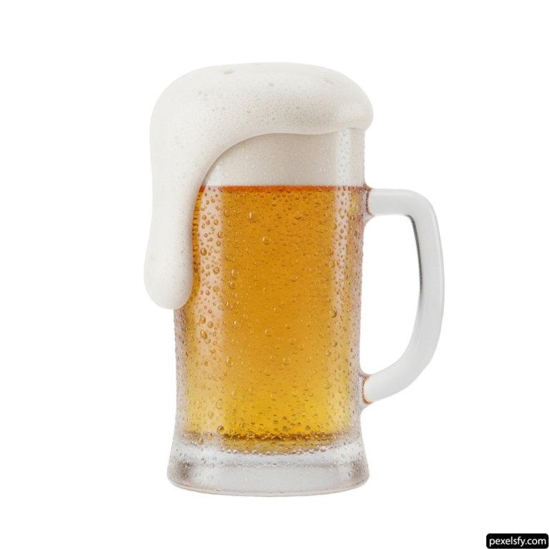 Glass of beer with foam on top of it png transparent background