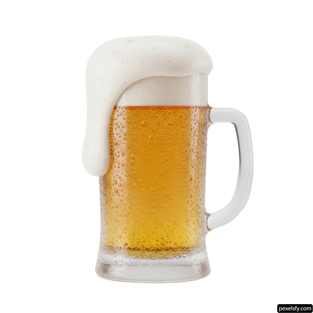 Glass of beer with foam on top of it png transparent background