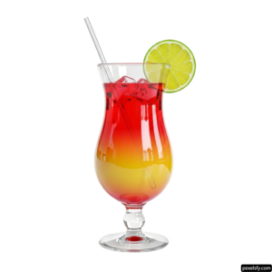 Glass of red drink with a slice of lime on the rim png transparent background