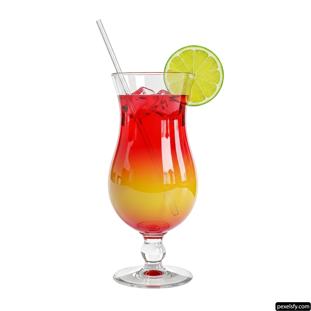 Glass of red drink with a slice of lime on the rim png transparent background