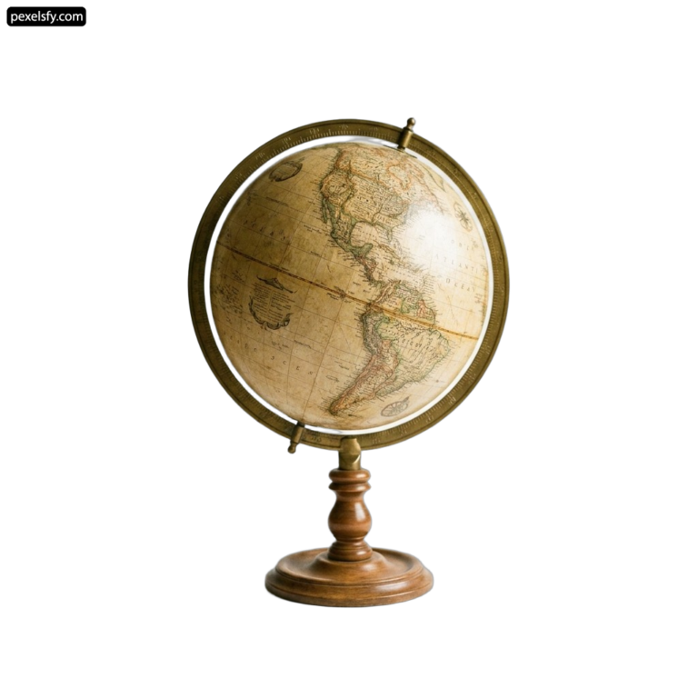 Globe on a wooden stand on a white background png transparent background