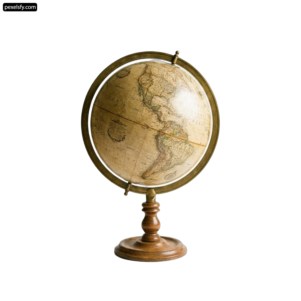 Globe on a wooden stand on a white background png transparent background