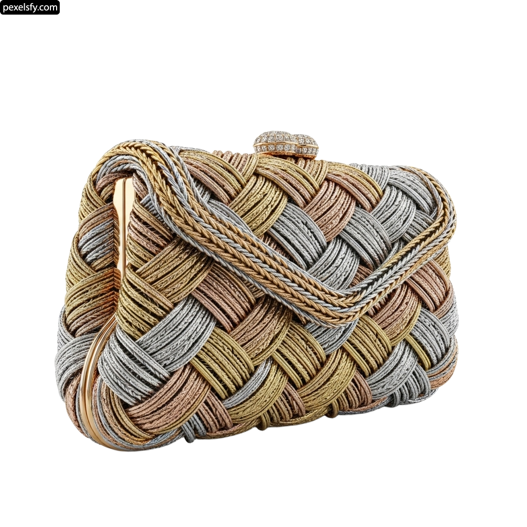Gold and silver clutch with a knot on the front png transparent background