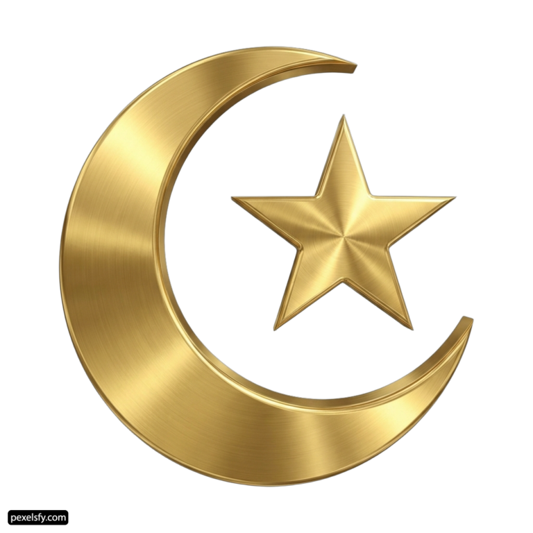 Gold crescent and star on a white background png transparent background