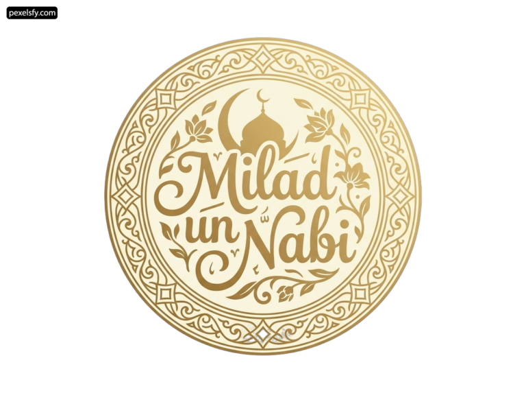 Gold logo with the words Milad un Nabi png transparent background