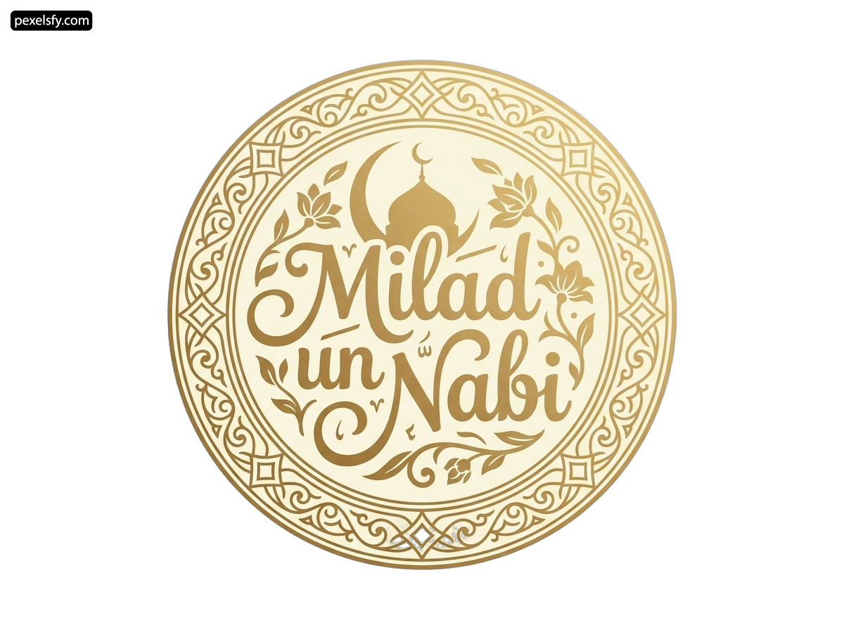 Gold logo with the words Milad un Nabi png transparent background
