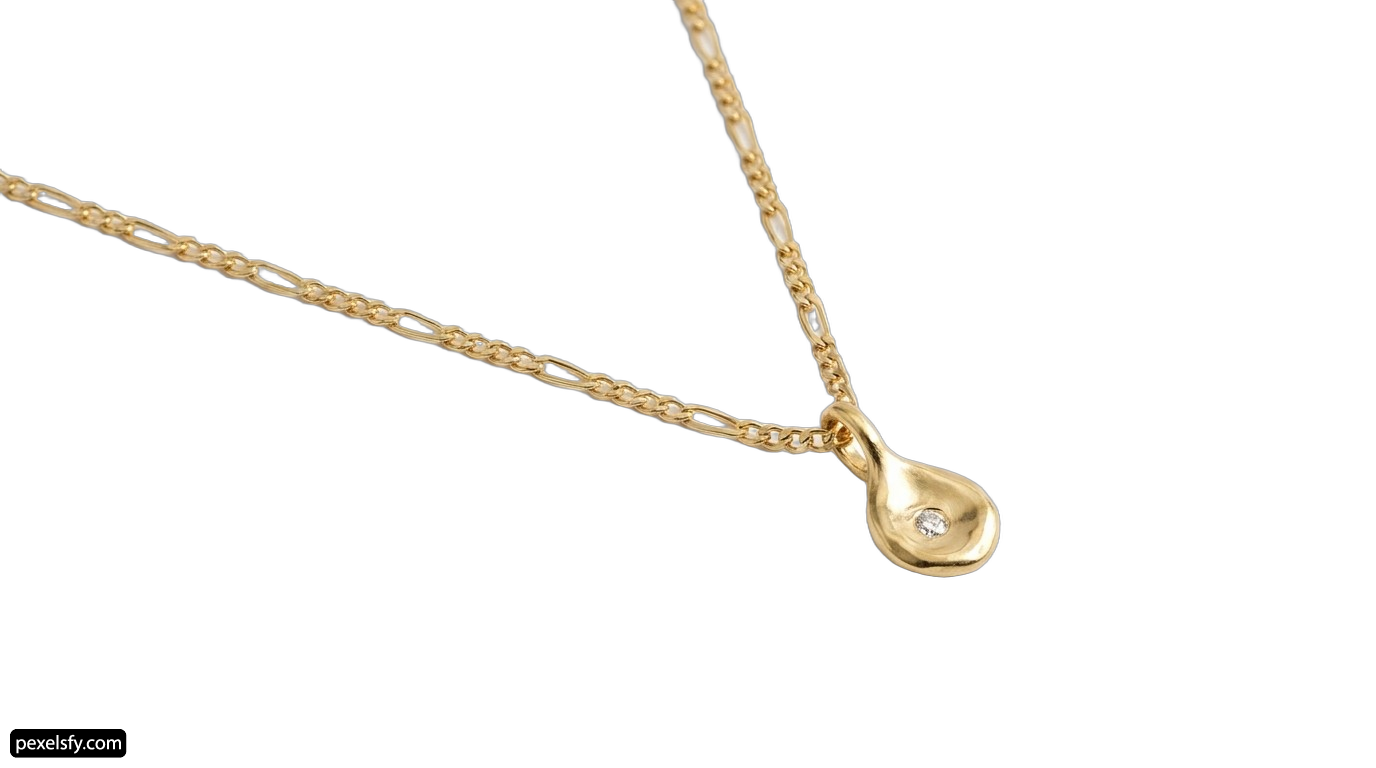Gold necklace with a diamond pendant on a chain png transparent background