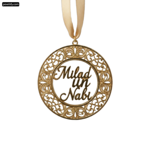 Gold ornament with the words Milad un Nabi on it png transparent background