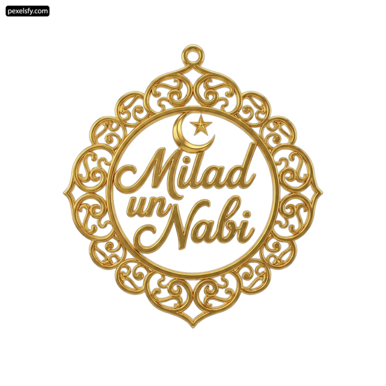 Gold ornament with the words Milad un Nabi on it png transparent background
