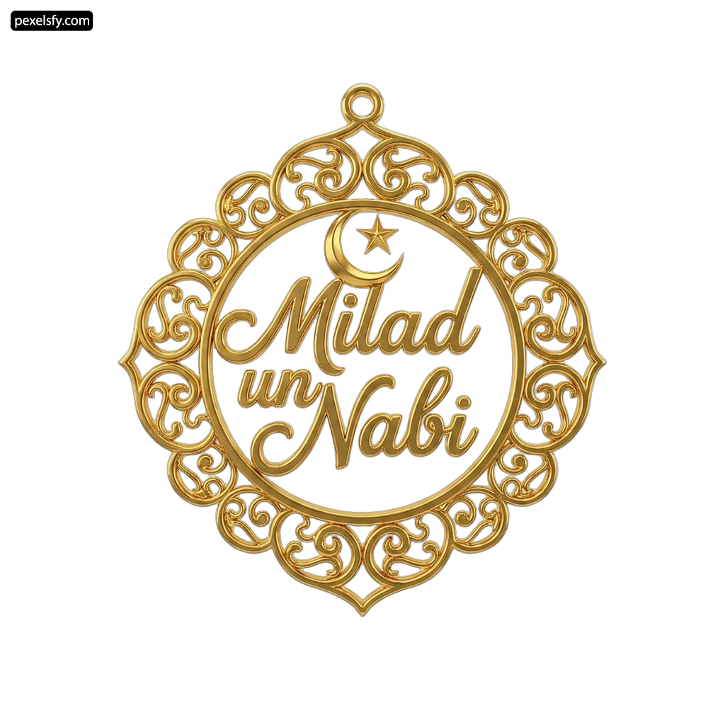 Gold ornament with the words Milad un Nabi on it png transparent background
