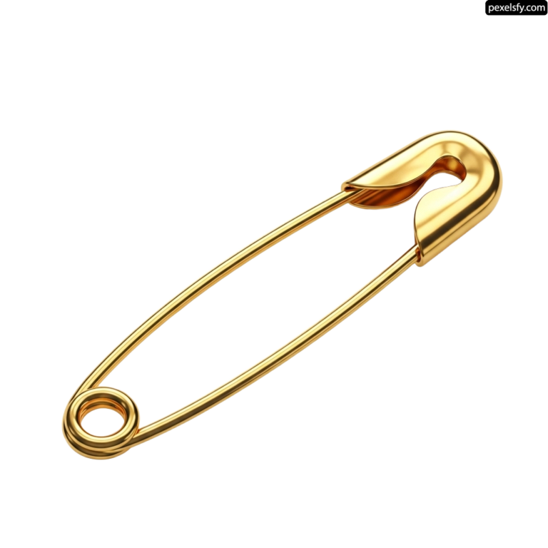 Gold safety pin on a white background png transparent background
