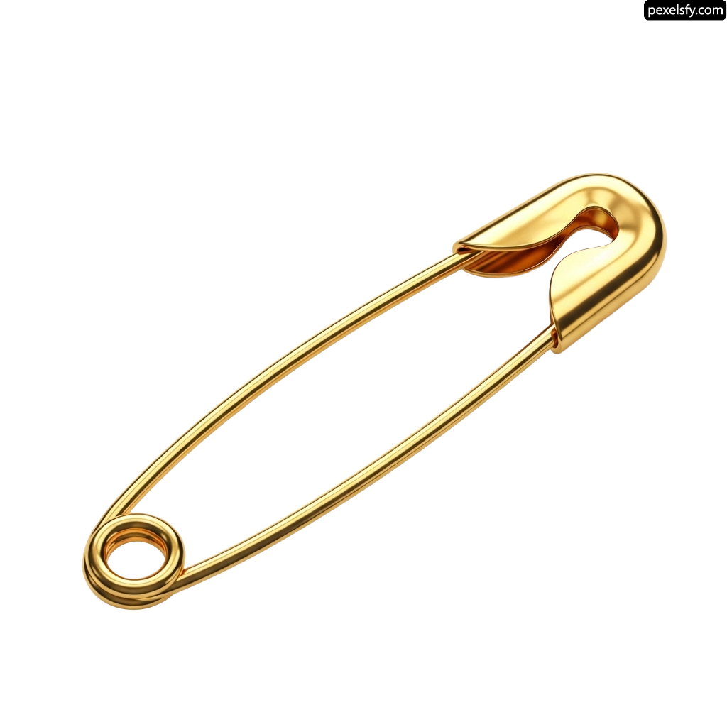 Gold safety pin on a white background png transparent background