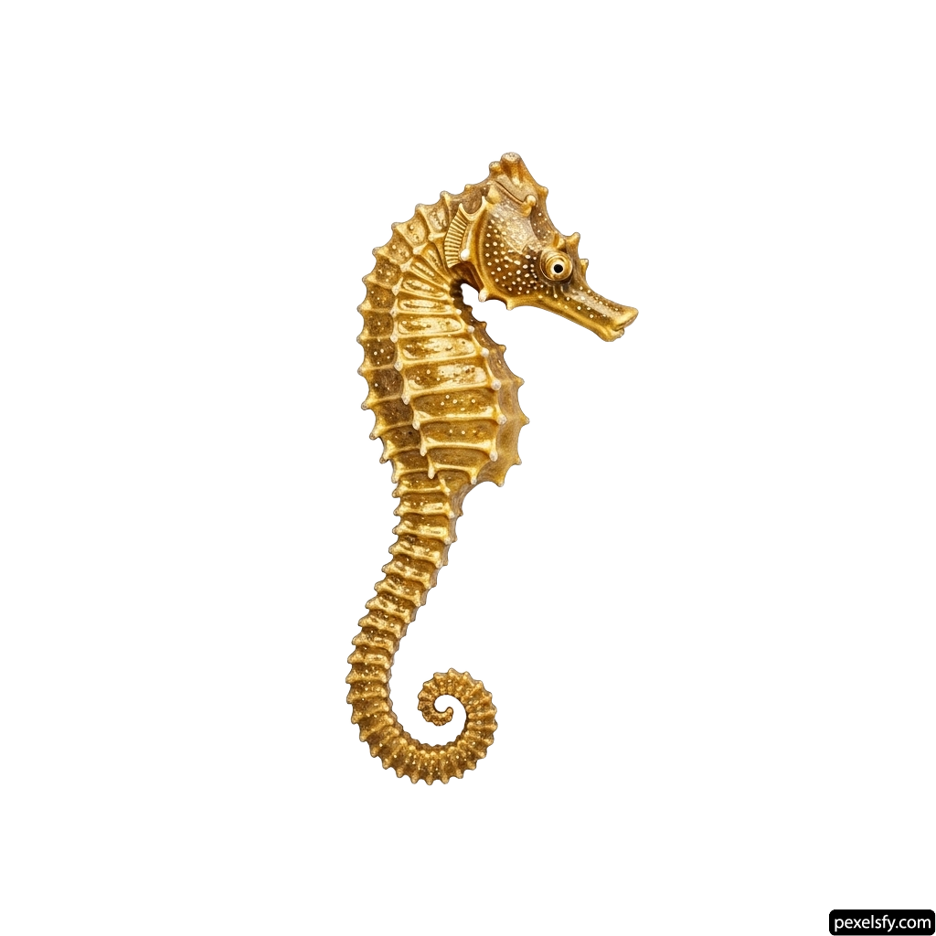 Gold seahorse on a white background png transparent background