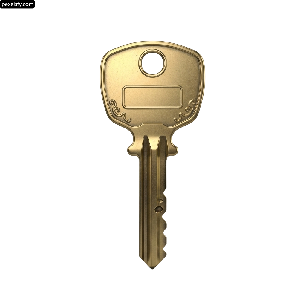 Golden key on a white background png transparent background
