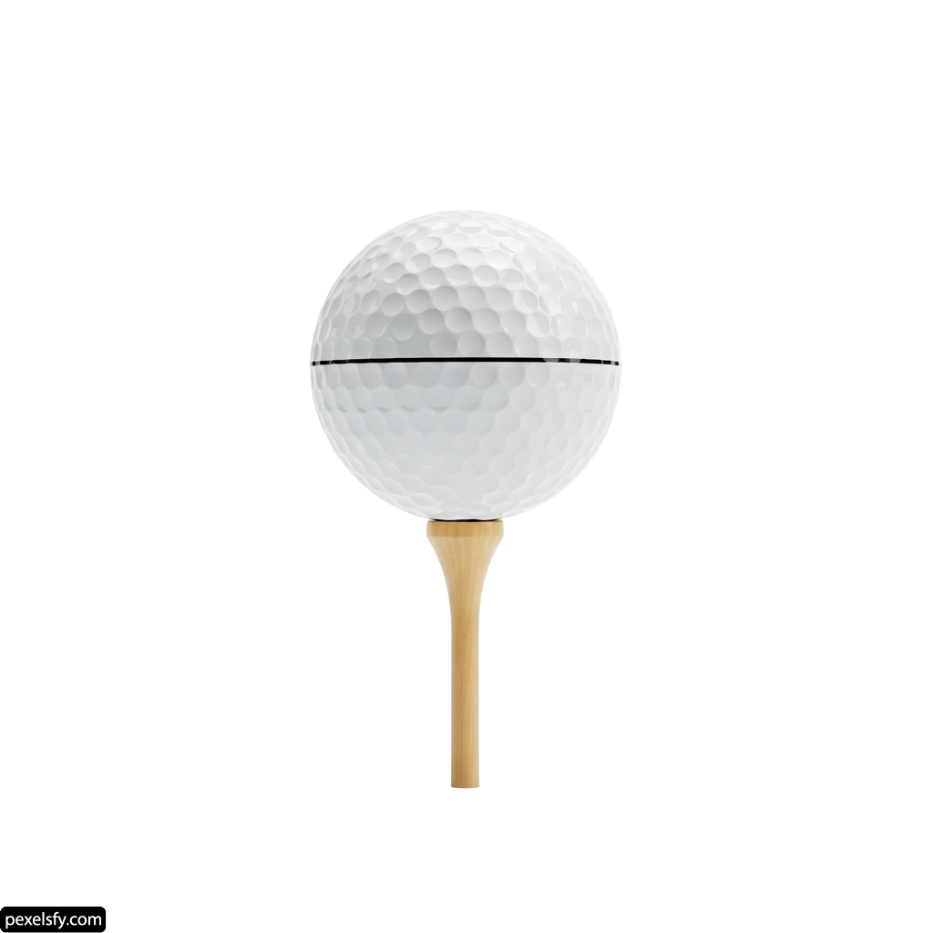 Golf ball on a wooden tee on a white background png transparent background