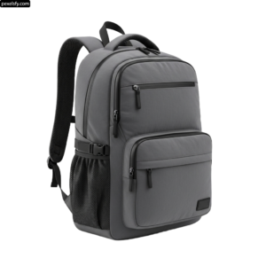 Gray backpack with a black strap on it png transparent background