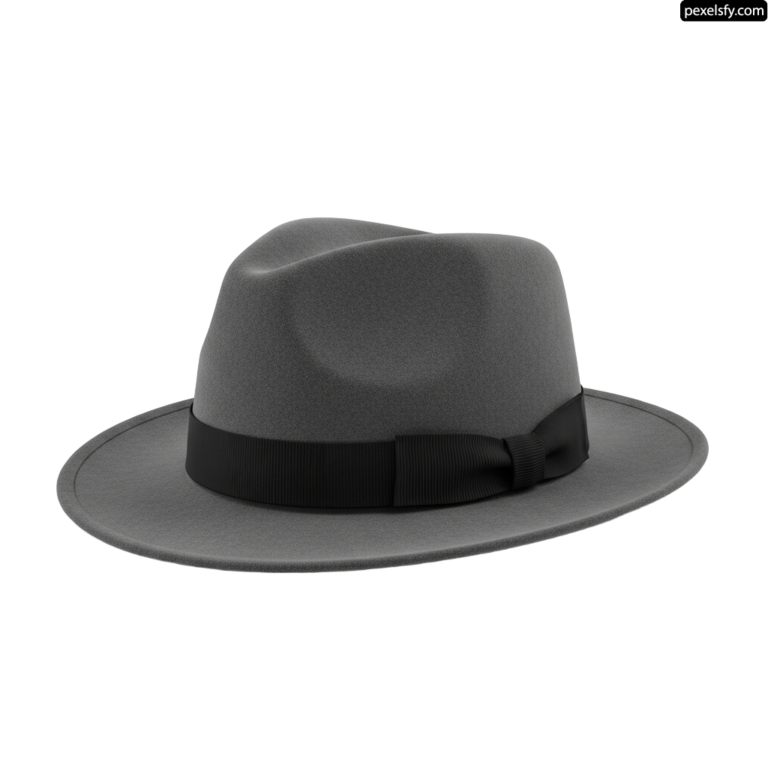 Gray hat with a black ribbon around the brim png transparent background