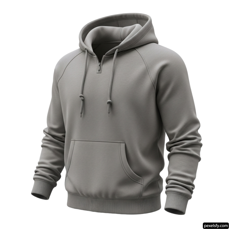 Gray hooded sweatshirt with a zipper on the front png transparent background