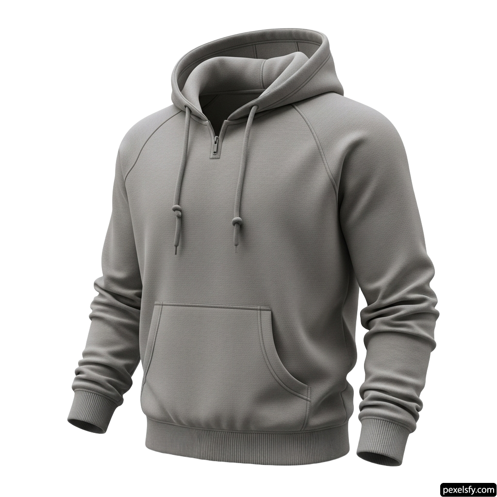 Gray hooded sweatshirt with a zipper on the front png transparent background