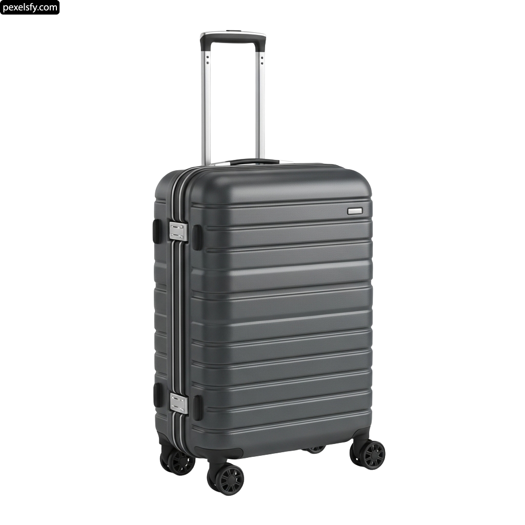 Gray suitcase with wheels on a white background png transparent background