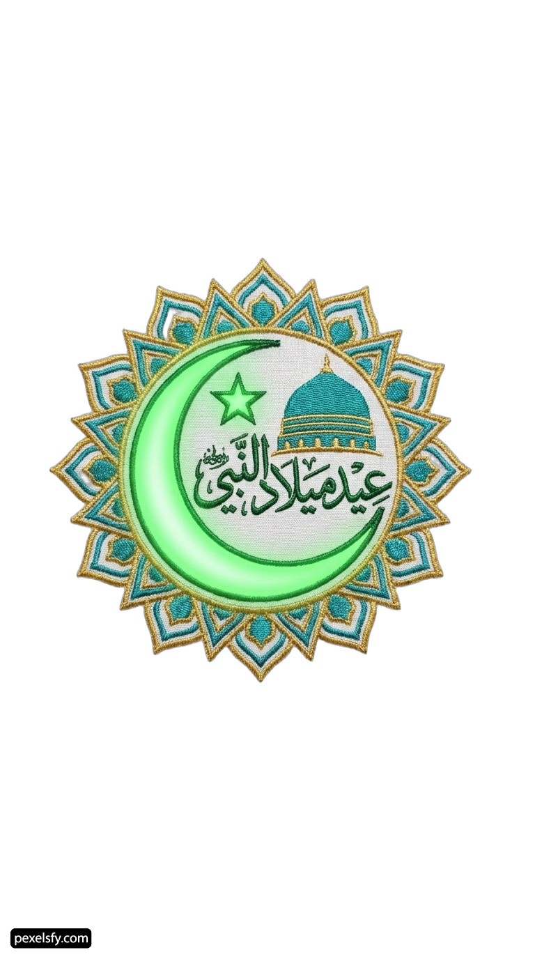 Green and blue crescent with arabic writing on it png transparent background